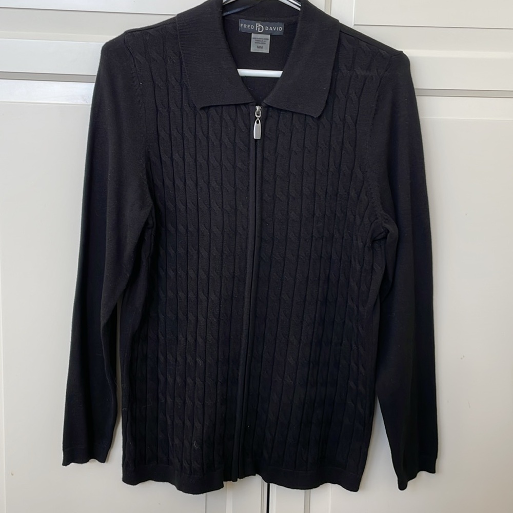 Zippered Cable Knit Cardigan